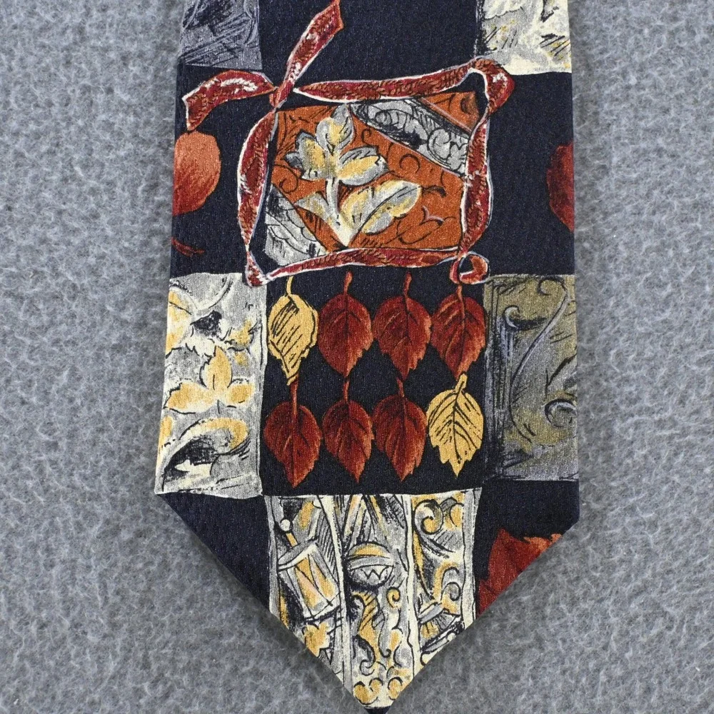 Marc Andrew Mens Vintage Patchwork Leaf Silk Necktie OS Black Multicolor